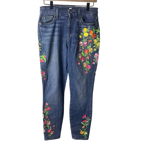 💜HP💜 7FAM | High Waist Ankle Skinny Jean | Boho Neon Floral Embroidered | Sz 28 - Picture 5 of 10
